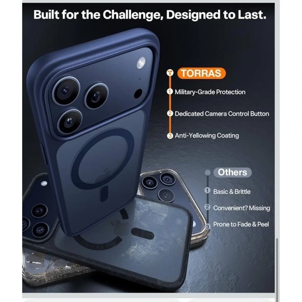 TORRAS Magnetic Shockproof for iPhone 17 Pro‎ Case, Fit for MagSafe- Deep Blue